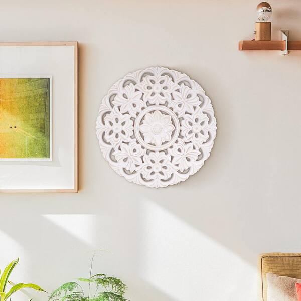 Set of 4 Boho Wall Hanging Decor Rattan Macrame Decor Flat Round