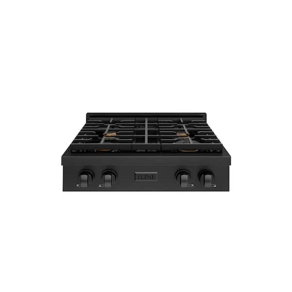 Paramount 30 in. 4-Burner Porcelain Cooktop with Brass Burners in Black Stainless Steel