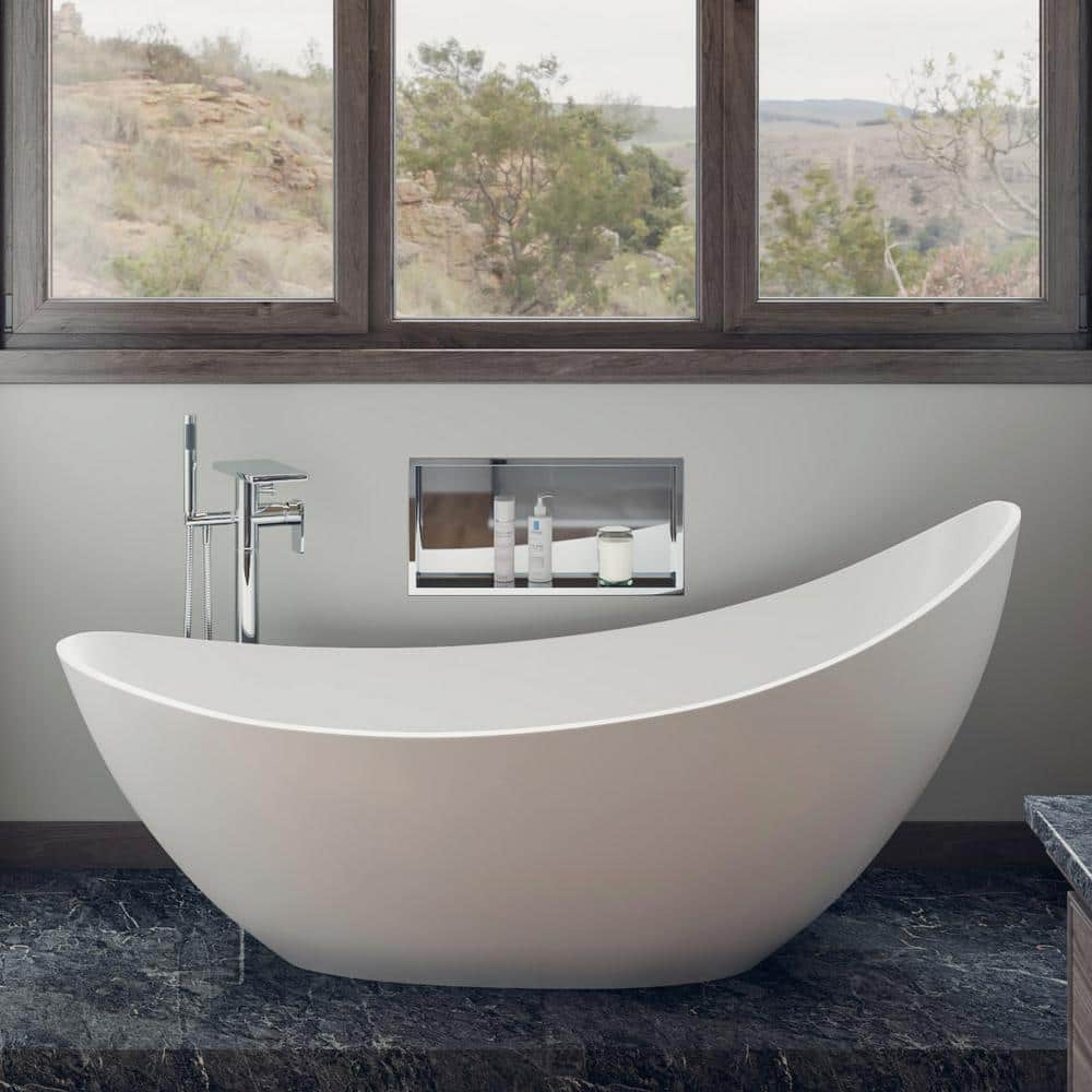73.75'' White Matte Solid Surface Freestanding Soaking Bathtub