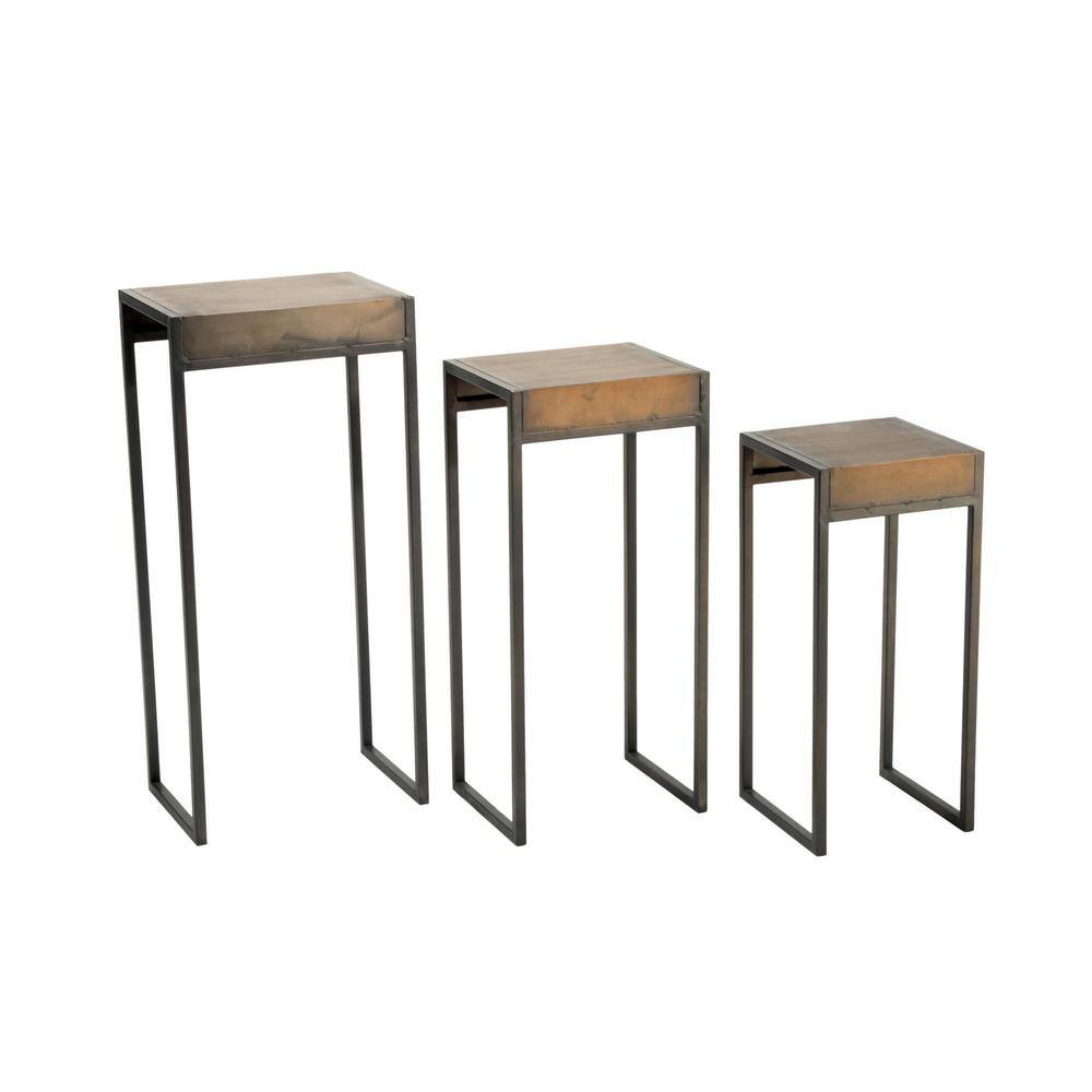 Burnished Gold and Black Metal Rectangular Nesting Tables Set