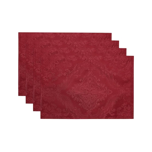 Threadmade Home Caiden Elegance Damask Placemat, Set of 4, Red - 13"W x 19"L