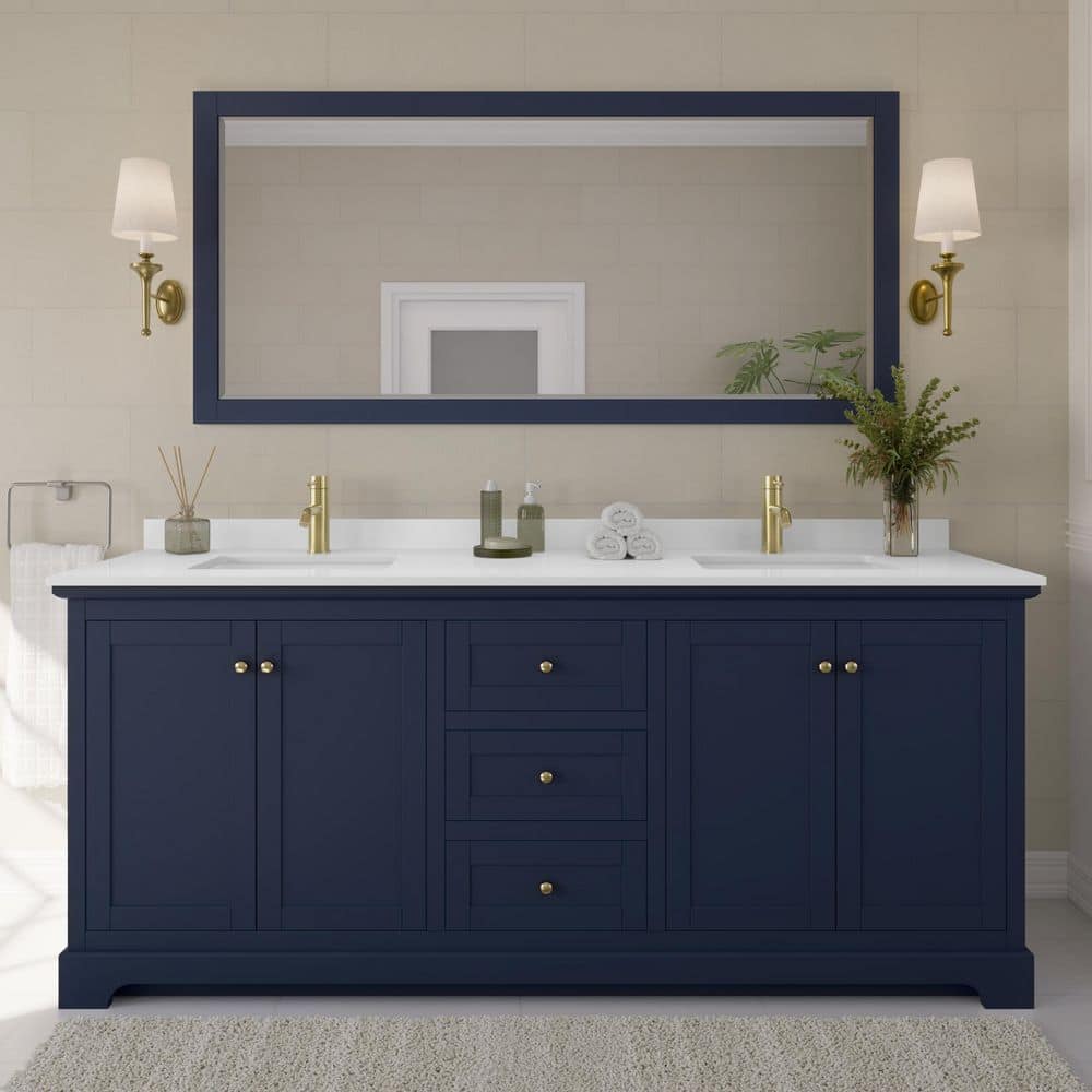 Avery 80in.Wx22 in.D Double Vanity in Dark Blue with Cultured Marble Vanity Top in White with White Basins price history on PriceWatchPro