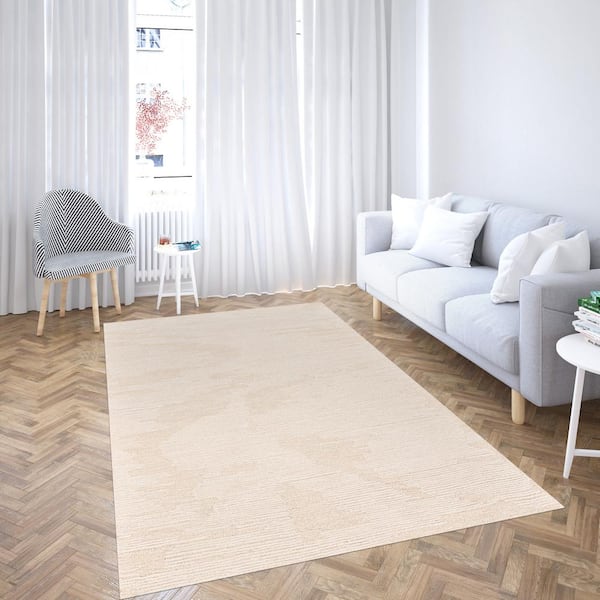 Mexico 4 x 6 Ivory Sand Abstract Pattern Area Rug for High Traffic Living Room Dining Room Bedroom