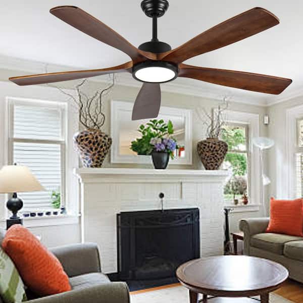 60 in. Downrod Mount Ceiling Fan with Light, 5 Solid Wood Blades, Quiet Reversible DC Motor, 6-Speed Timer, APP & Remote