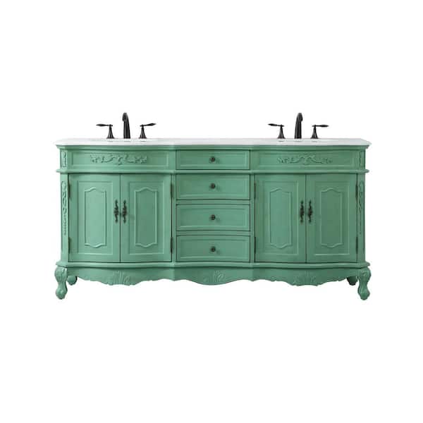 Unbranded Simply Living 72 in. W x 21 in. D x 36 in. H Bath Vanity in Vintage Mint with Ivory White Engineered Marble