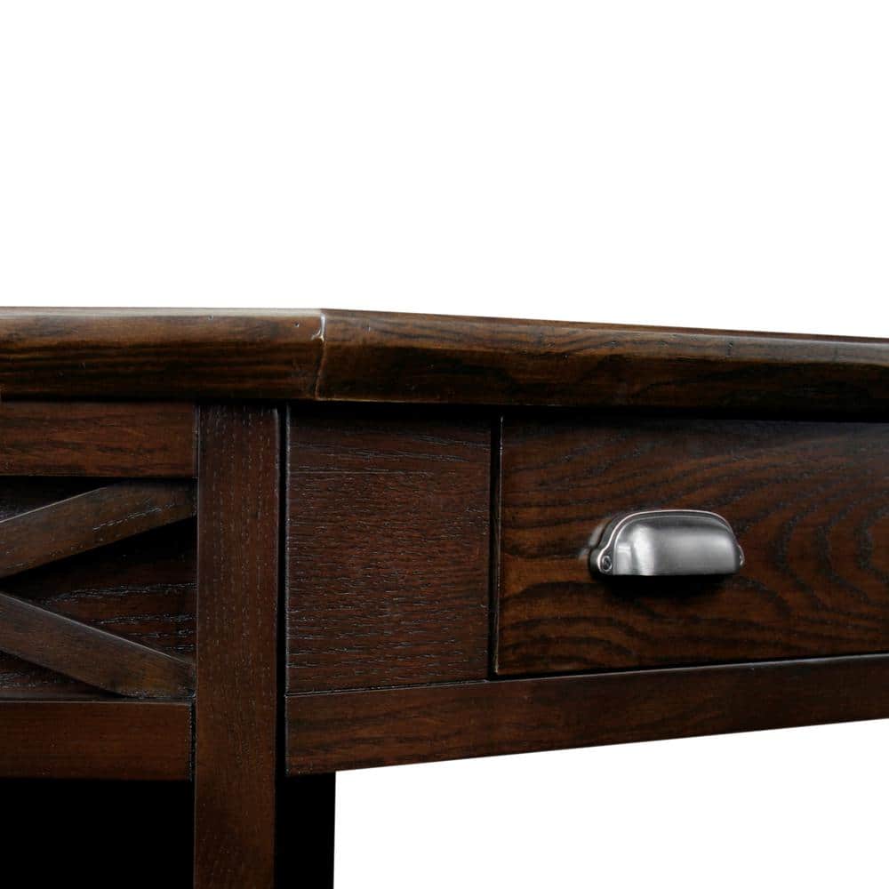 Chocolate Oak Corner Desk with Drawer and Shelf