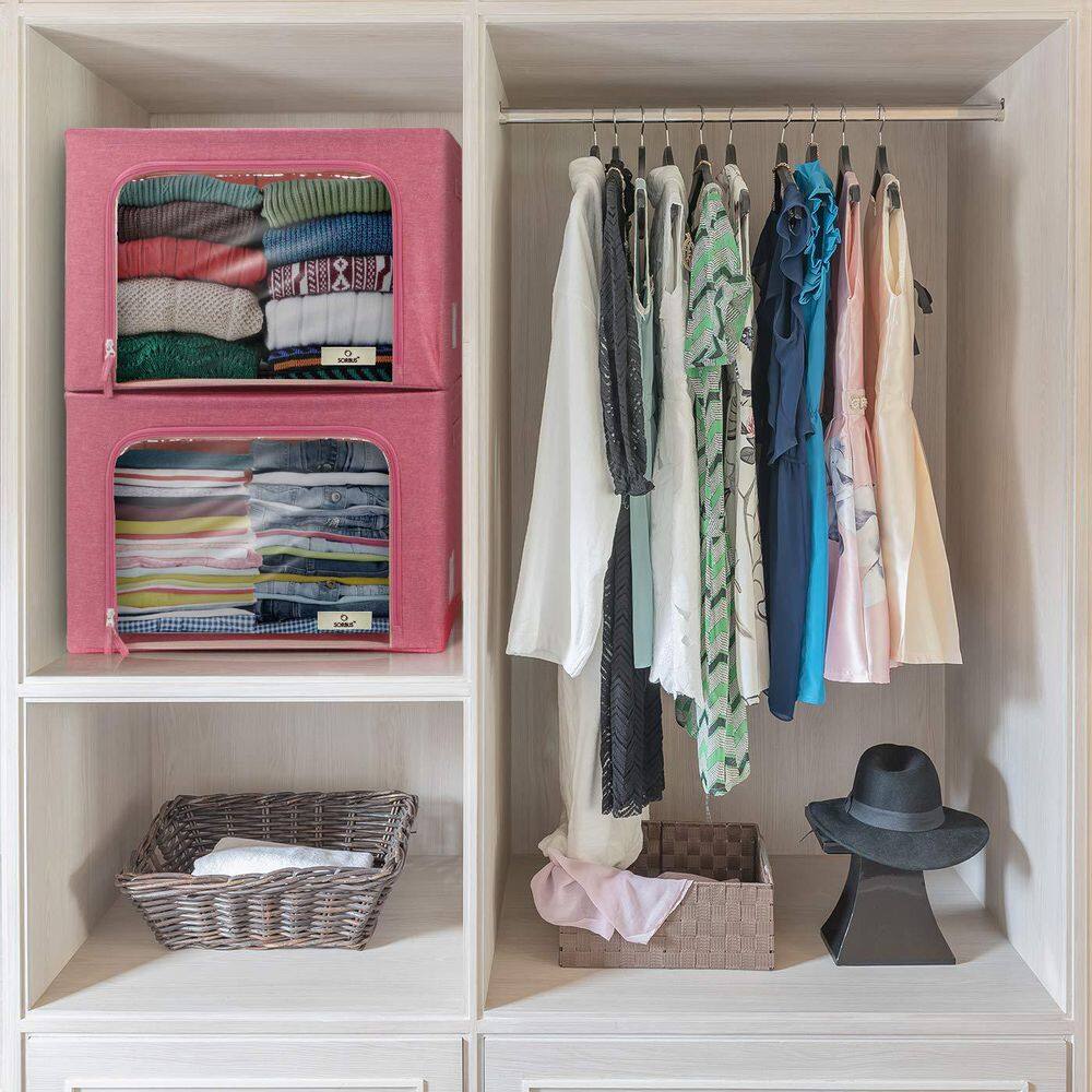 Storage Bins, Stackable & Foldable Clothes Organizer Bags, Pink 19.5 in. x 13 in. Fabric Decorative Box Set of 1