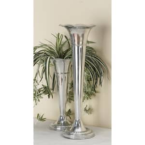 22 in. Silver Flute Shaped Aluminum Metal Decorative Vase