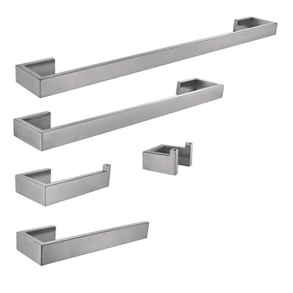 Lasdun 5-Piece Bathroom Accessory Set with 18" and 24" Towel Bars in Brushed Nickel