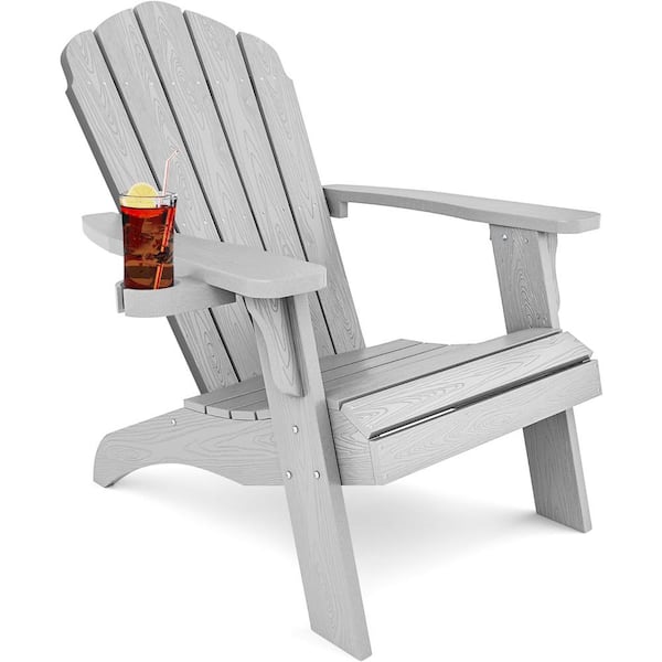 Mximu Oversize Gray Outdoor Plastic Adirondack Chair with Large Cup Holder