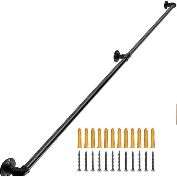 5 ft. Carbon Steel Pipe Stair Handrail with Wall Mount Support 440 lbs. Load Capacity Indoor Outdoor Industrial Style