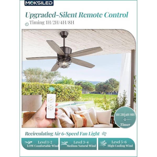 MOKSILED 52 in. Outdoor Black Waterproof Ceiling Fan with Lights