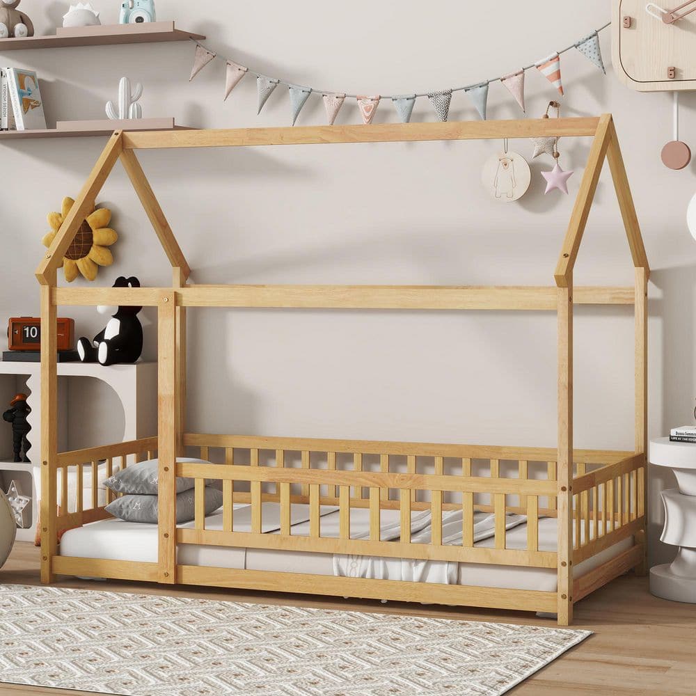 Natural Twin Size Kids Bed with Roof Frame price history on PriceWatchPro