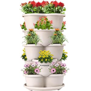Modern 12.5 in. L x 12.5 in. W x 24 in. H Indoor Ivory Plastic Vertical Planter 5-Tier (1-Pack)