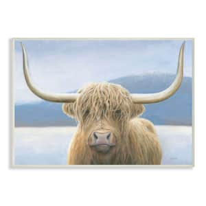 10 in. x 15 in. "Landscape Mountain Large Cow Blue Pastel Painting" by James Wiens Wood Wall Art
