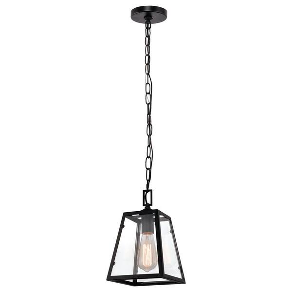 Home Decorators Collection Knightley 1-Light Matte Black and Glass Mini Pendant