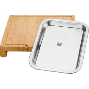 BBQ 15.5 in. x 12-in Rectangle Bamboo Cutting Board with Stainless Steel Tray