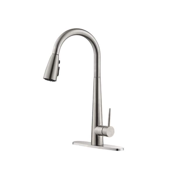 Unbranded 18.9 in. Brushed Nickel Pull Down Kitchen Faucet 360° Swivel Spout Single Handle Commercial