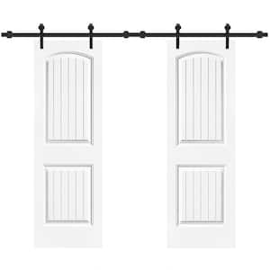 36 in. x 80 in. Camber Top in White Stained Composite MDF Split Sliding Barn Door with Hardware Kit