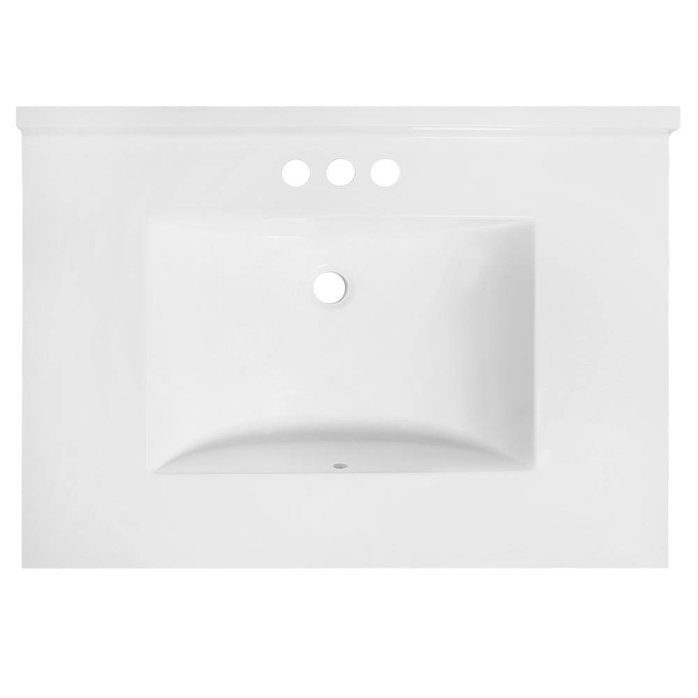31-Inch Solid White Cultured Marble Vanity Top with Backsplash