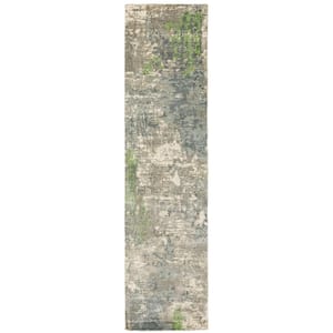 Formosa Blue/Green 2 ft. x 10 ft. Distressed Abstract Modern Hand-Loomed Viscose Indoor Runner Area Rug