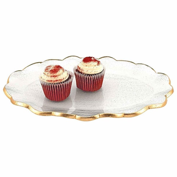 HomeRoots Amelia 10 in. W x 1.5 in. H x 14 in. D Round Gold Glass Platters