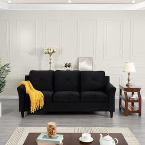 79.92 in. Button Tufted Square Arm Microfiber Rectangle Stylish 2-Piece Sofa and Loveseat for Living Room Suite in Black