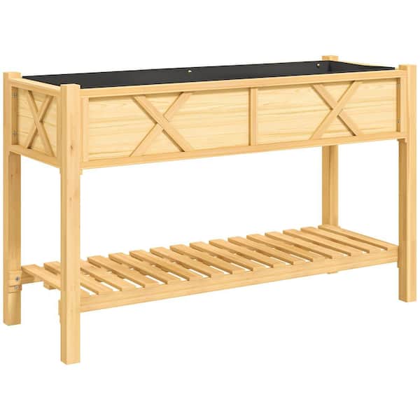 Raised Garden Bed, 44.1 in. x 18.5 in. x 8.5 in. Elevated Wood Planter Box with Storage Shelf, Drainage Holes, Yellow
