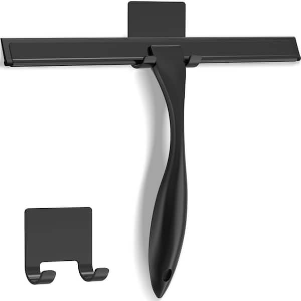 10 in. All-Purpose Squeegee with Stainless Steel Handle and Adhesive Hook for Shower Doors Bathroom Tile Walls, Black