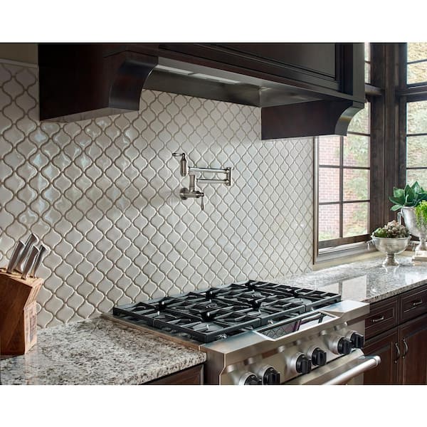 Glossy Ceramic Mosaic Tile, Arabesque Tile Kitchen White