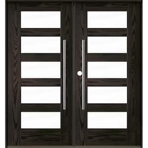 Faux Pivot 72 in. x 80 in. Right-Active/Inswing 5 Lite Clear Glass Baby Grand Stain Double Fiberglass Prehung Front Door