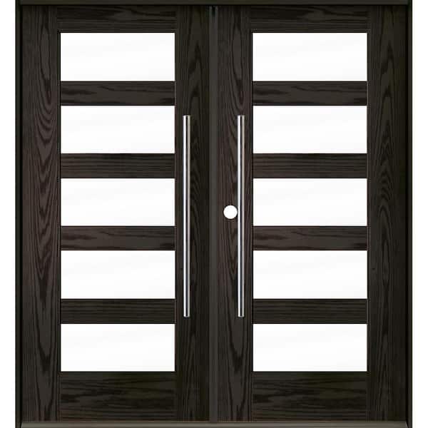 Krosswood Doors Faux Pivot 72 in. x 80 in. Right-Active/Inswing 5 Lite Clear Glass Baby Grand Stain Double Fiberglass Prehung Front Door
