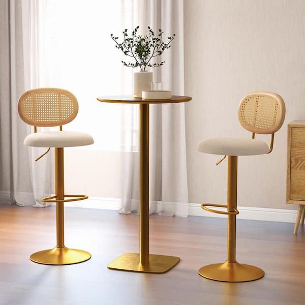 Costway 25-33 in. Gold Low Back Metal Bar Stool Counter Stool with Velvet Cushion Seat (Set of 2)
