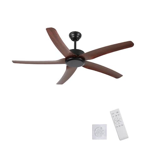 52 in. Indoor/Outdoor Low Profile Matte Black Ceiling Fan with 5 ABS Blades, 6-Speed DC Remote Control Ceiling Fans Without Lights