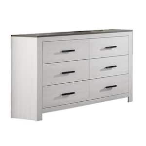 White, Black, and Gray 6-Drawer 58 in. Wide Dresser Without Mirror