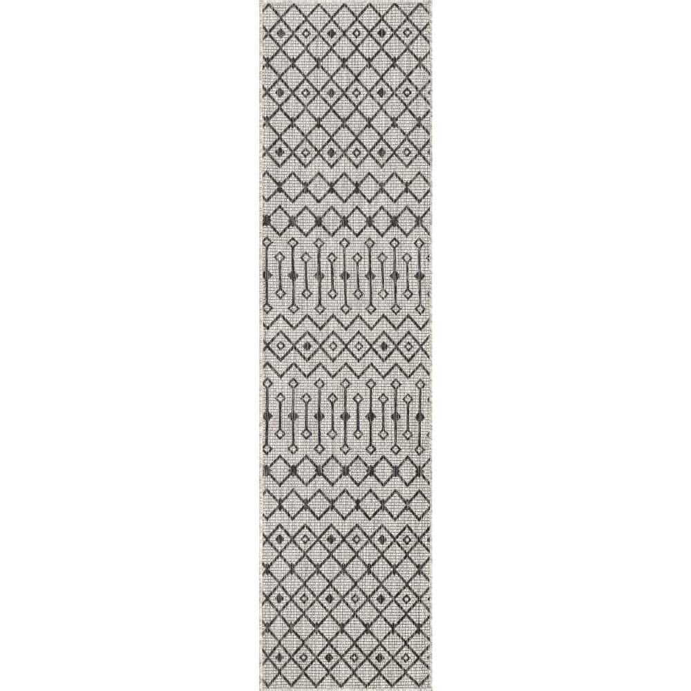 Unique Loom Outdoor Trellis Tribal Trellis Gray 2 ft. x 8 ft. Area Rug