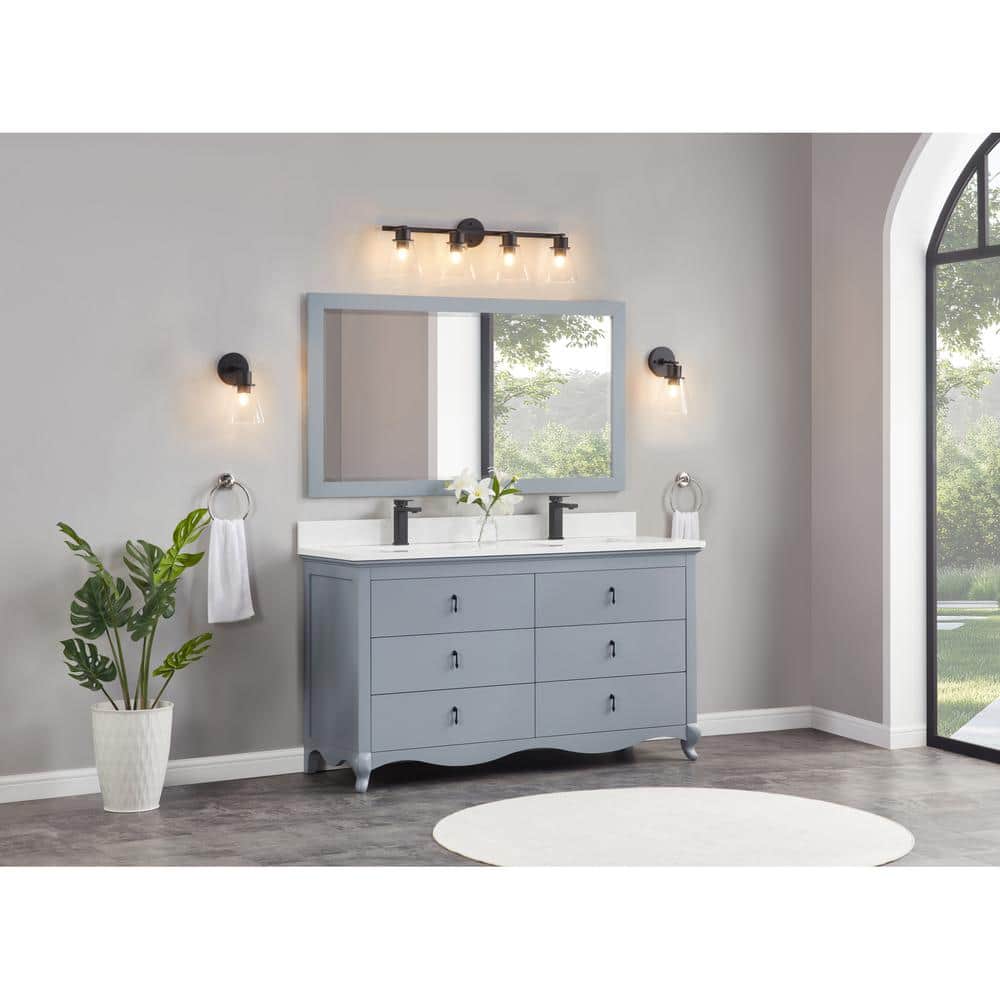 Large Teal Wood Rectangular Bathroom Vanity Mirror