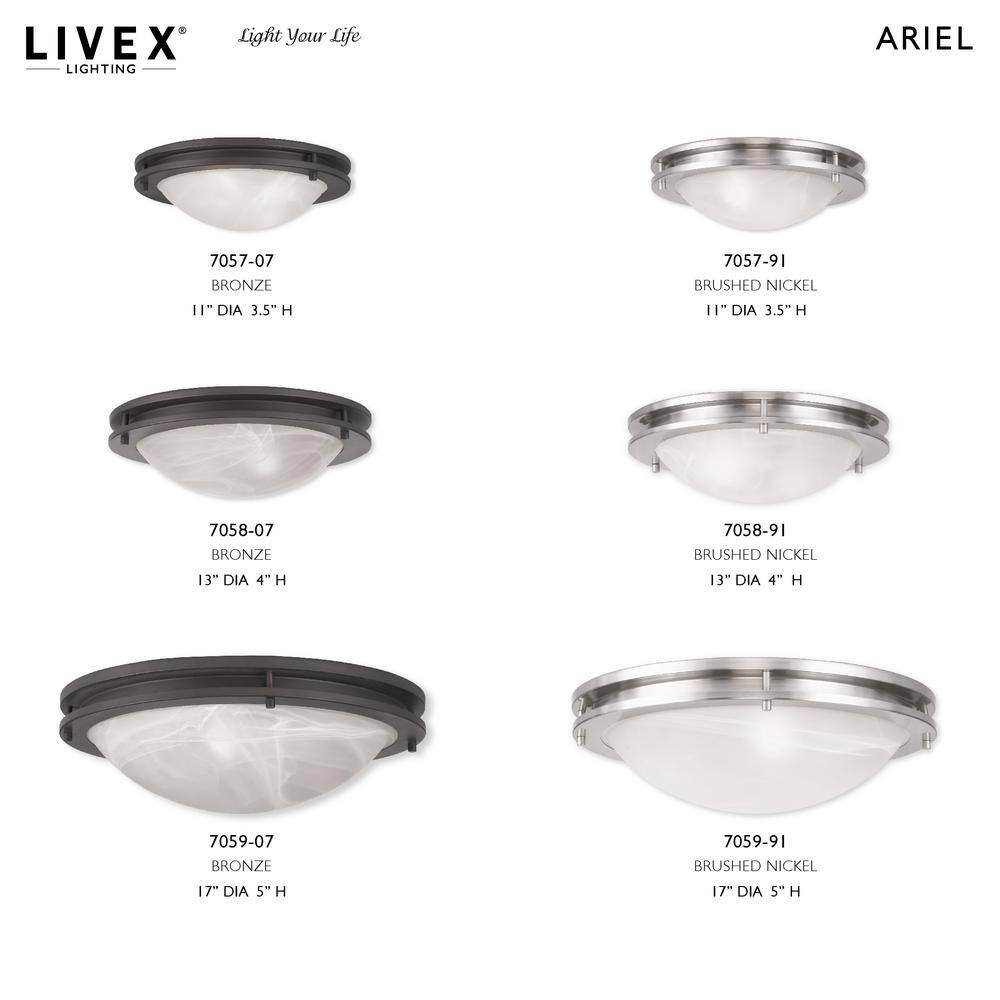 Ariel Art Deco-Inspired Bronze 3-Light Flush Mount with White Alabaster Glass