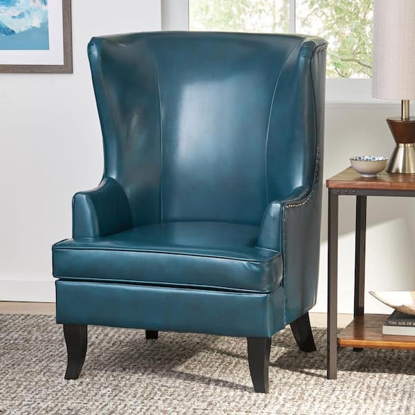 Noble House Canterburry Teal Bonded Leather Club Chair with Nailhead Trim (Set of 1)