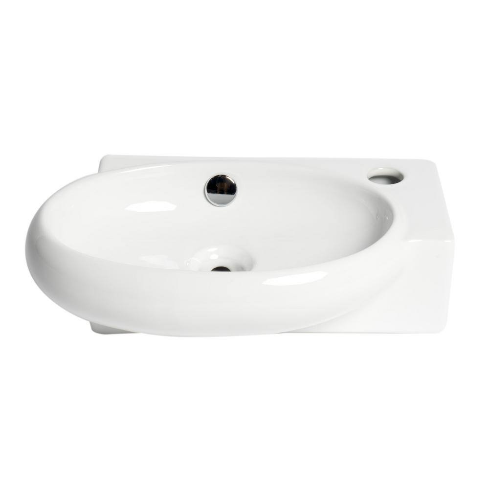 White Ceramic Wall-Mount Oval Bathroom Sink with Overflow