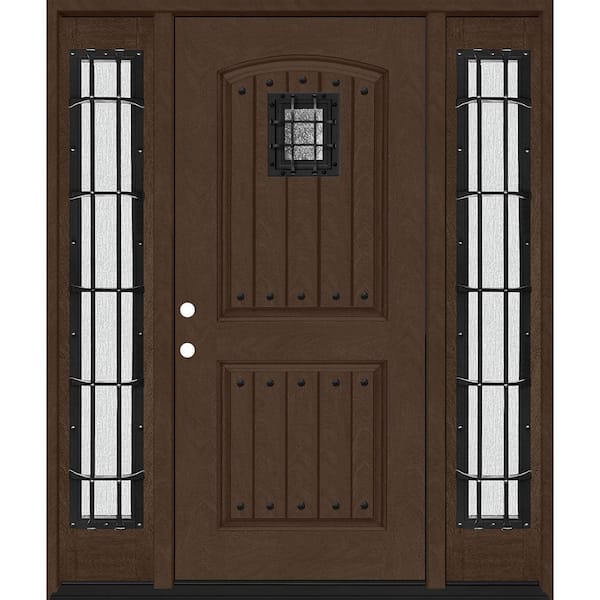 Steves & Sons Regency 68 in. x 80 in. 2Panel Plank Cavalier Speakeasy RHIS Hickory Fiberglass Prehung Front Door w/Cav Dbl 14in.SL