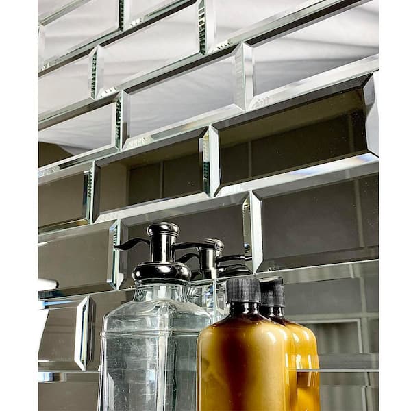 Reflections Silver 3 in. x 6 in. Beveled Glass Mirror Subway Wall Tile (11 sq. ft./Case)