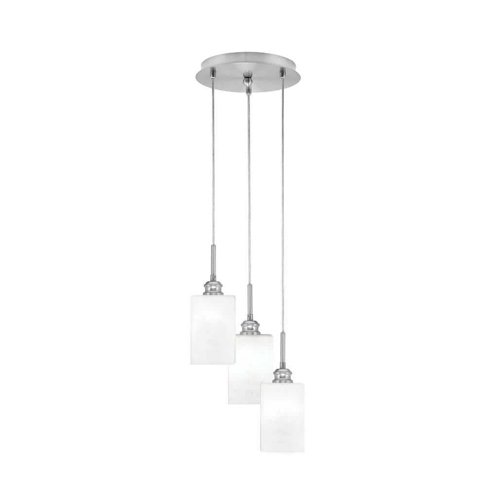 Savannah 9.75 in. 3-Light Brushed Nickel Cord Pendant Light White Muslin Gl
