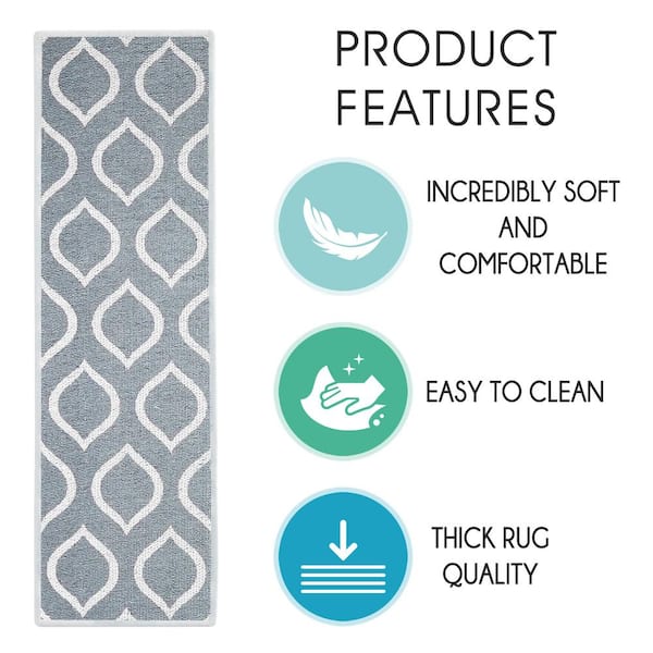 SUSSEXHOME Drop Gray 9 in. x 28 in. Cotton Carpet Stair Tread Cover (Set of 7)