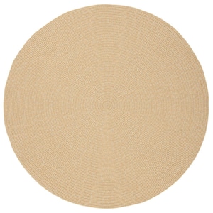 Braided Beige/Tan Doormat 3 ft. x 3 ft. Solid Color Gradient Round Area Rug