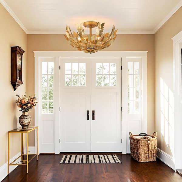 Parrot Uncle 17.72 in. 4-Light Antique Gold Semi-Flush Mount