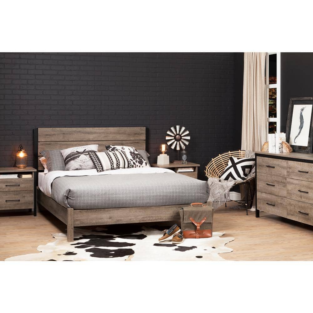 Munich Weathered Oak and Matte Black 2-Drawer Nightstand