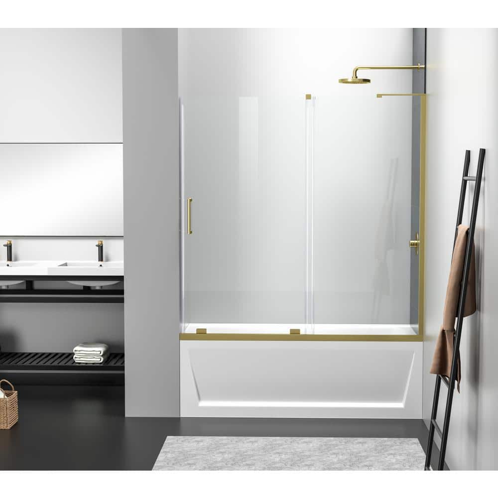 Simply Living 60 in. W x 60 in. H Frameless Sliding Tub Door in Brushed Gol