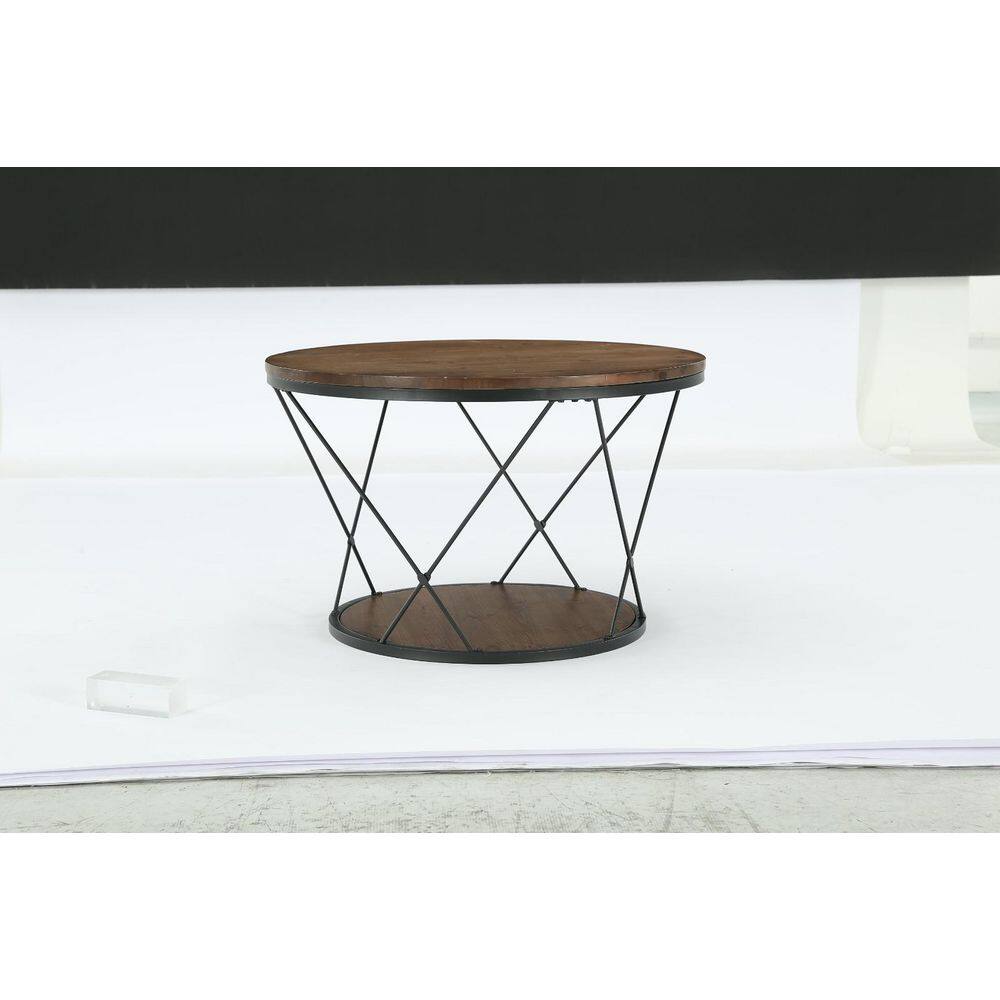 Rustic Brown 31.5 in. Solid Wood Round Coffee Table with X-Shaped Support, Farmhouse Circle Table with Shelf for Home price history on PriceWatchPro