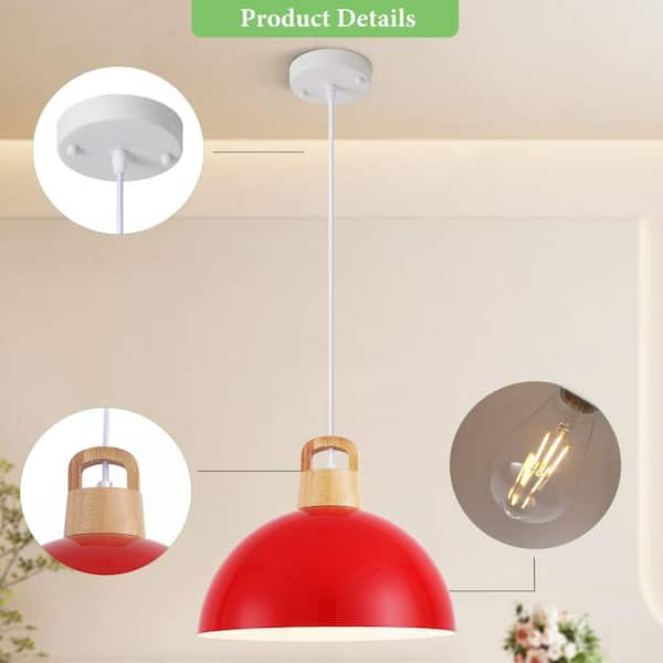 HLJYNJM 1-Light Red Industrial Metal Dome Shade Pendant Light with